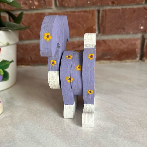 1990s Hand Painted Purple Layered Bunny Wood Craft Spring Decor - Picture 4 of 6